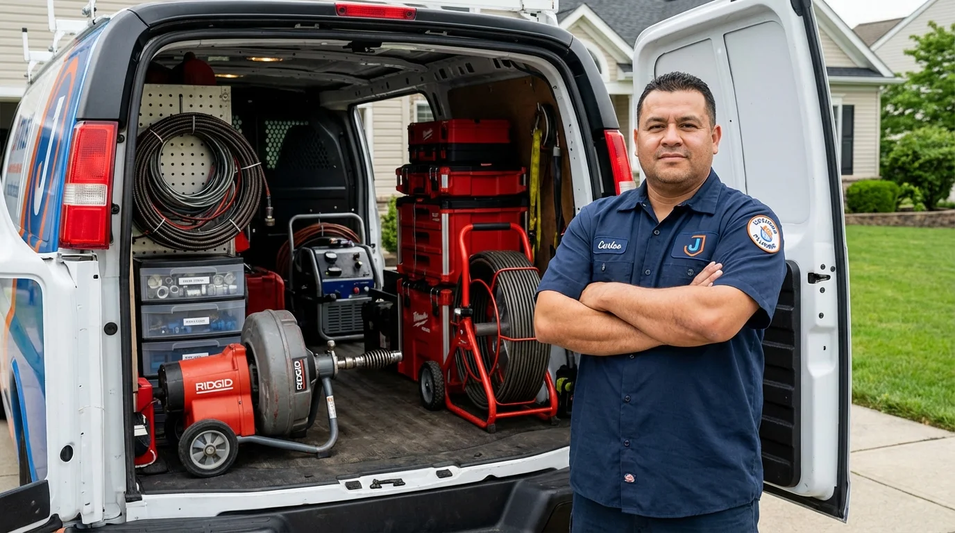 Professional drain cleaning equipment and Johns Plumbing LLC plumber in College Point