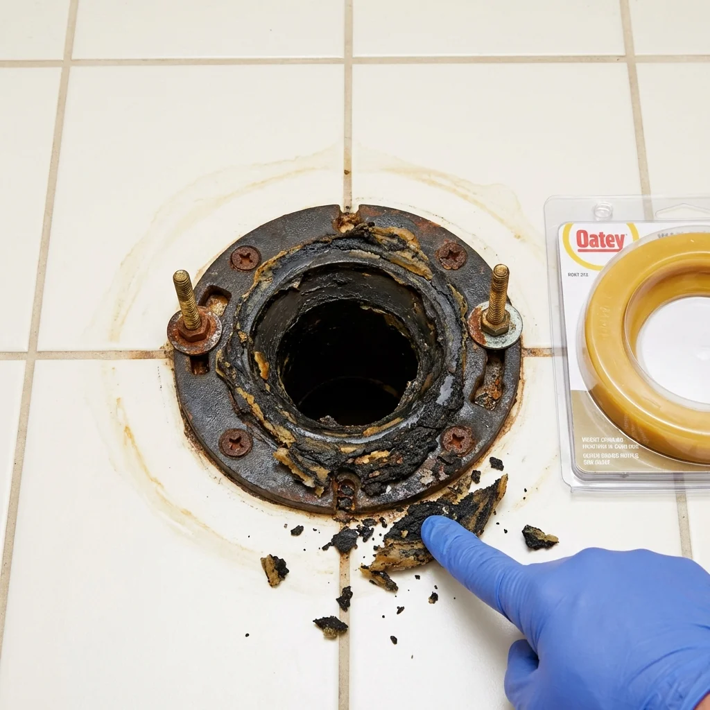 Failed wax ring showing water seepage at the base of a toilet in a College Point, NY home
